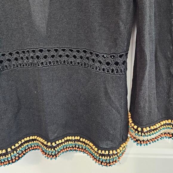 Nanette Lepore Cardigan Womens Size Medium Beaded Black Sweater Embellished Boho - Picture 7 of 10